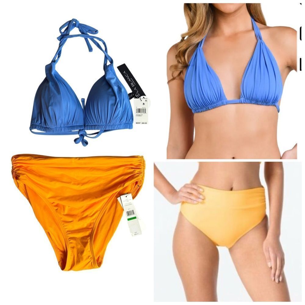 La Blanca & Carmen Marc Valvo 2 Piece Bikini Swimsuit Large 10 NEW Blue Saffron